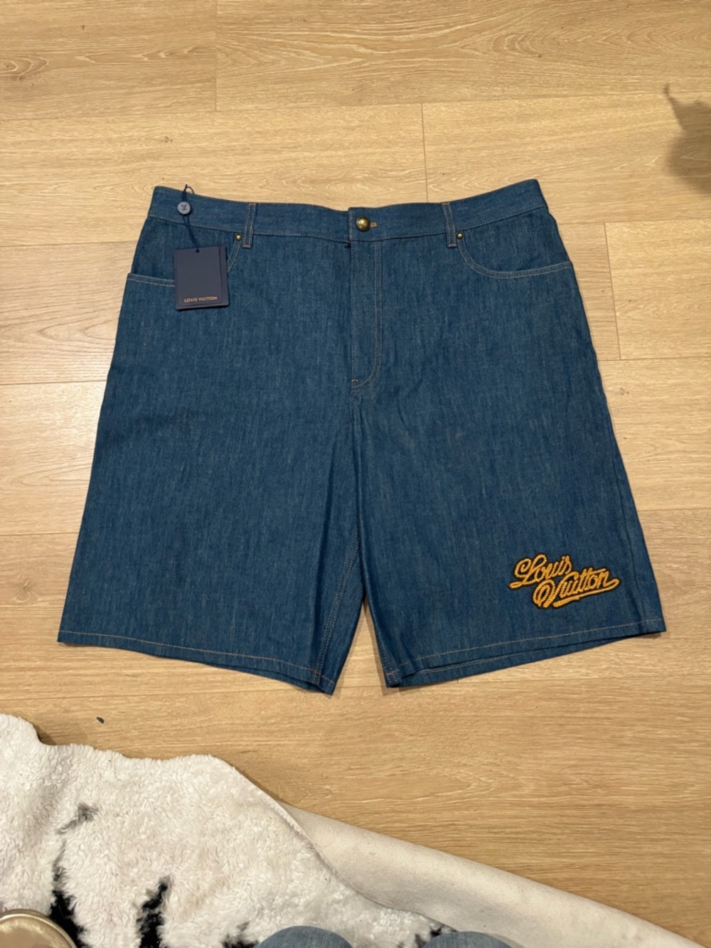 Louis Vuitton Men's Western Chambray Cotton Denim Logo Shorts - Blue